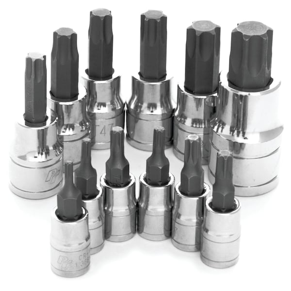 Performance Tool 12 pc. Star Bit Socket Set, Chrome Vanadium, Storage Rail W38802 - main