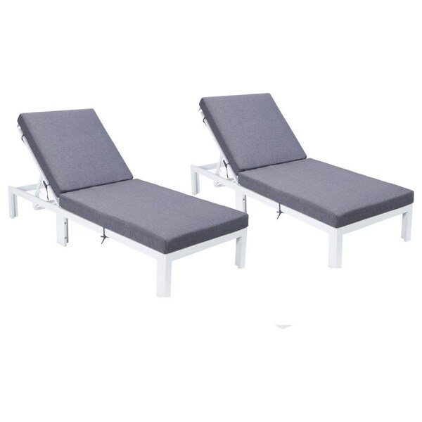 Leisuremod Chelsea Modern Outdoor White Chaise Lounge Chair With Blue Cushions CLW-77BU2 - main