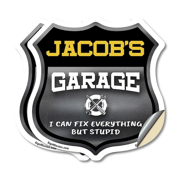 Signmission Jacob's Garage I Can Fix Everything But Stupid, 4 inch X 4 inch, Vinyl Decal, 2PK SHI-D-2PACK-4-490-JACOB - main