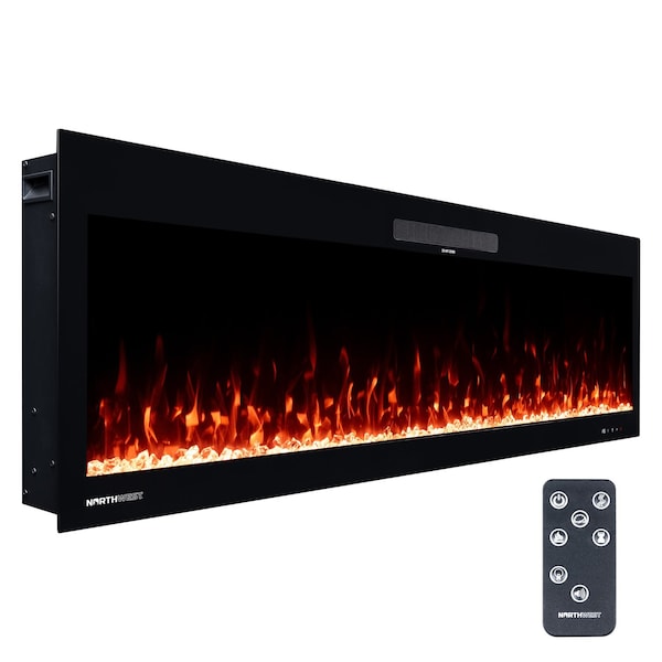 Northwest Electric Fireplace 60 in Wall Mounted with Fire Crackling Sounds & Remote to Adjust LED Flames 80-BEF-60W - main