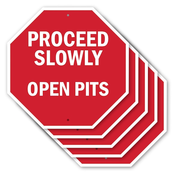 Signmission Proceed Slowly Open Pits, 10 inch X 10 inch, Aluminum Metal Signs, 5PK OC-A-5Pack-10-111 - main