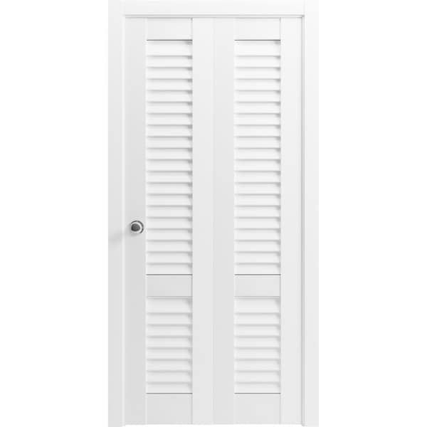 Sartodoors Sliding Closet Bi-fold Doors 84 x 80 inches, Louver 3388 Primed Wh1te, Tracks Trims Hardware Set , LOUVER3388BF-PRI-6496 - main
