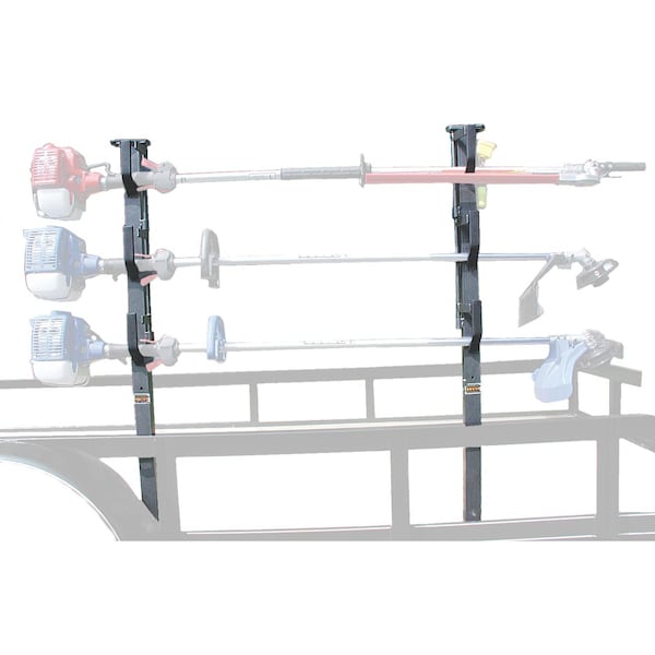 Rackem Mfg RACE AND WORK TRAILER ACCESSORY BoltOn Mount To Open Trailer Holds 3 Landscape Trimmers Black Gr RA-6 - main