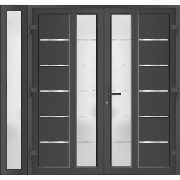 Vdomdoors Front Exterior Prehung Metal-Plastic Double Doors / MANUX 8088 Antracite / Sidelite Exterior Window MANUX8088DEXD-ANT-LH-W72+12xH80 - main