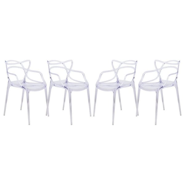 Leisuremod Milan Modern Wire Design Chair, Clear, 4PK MW17CL4 - main
