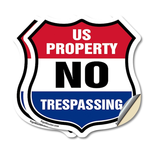 Signmission No Trespassing Shield Sign U.S. Property, 4 inch X 4 inch, Vinyl Decal, 2PK SHI-D-2PACK-4-411 - main