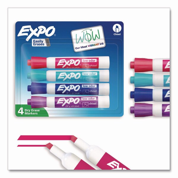 Expo Low-Odor Dry Erase Marker, Broad Chisel Tip, Assorted Colors, 4PK 2211555 - main