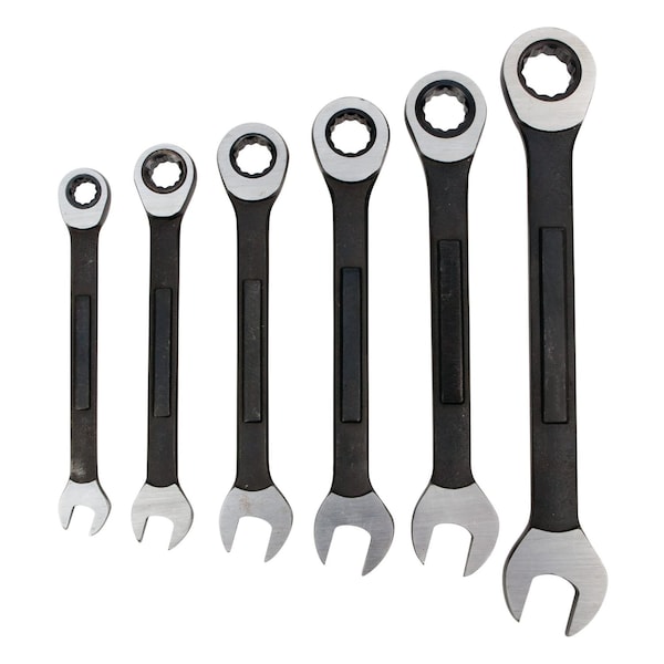 Performance Tool 6 pc. SAE Black Ratcheting Wrench Set, 72 Gear Teeth, Storage Rack W1166 - main