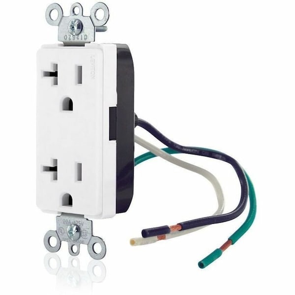 Leviton Leaded Dup Rec 20A 125V Self-Gr Wht 16352-CW - main