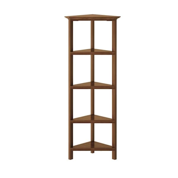 Homeroots 60" Walnut Solid Wood Four Tier Corner Bookcase 379945 - main