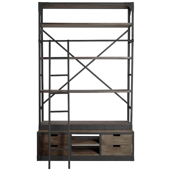 Homeroots 94" Brown Metal and Wood Four Tier Ladder Bookcase 380589 - main
