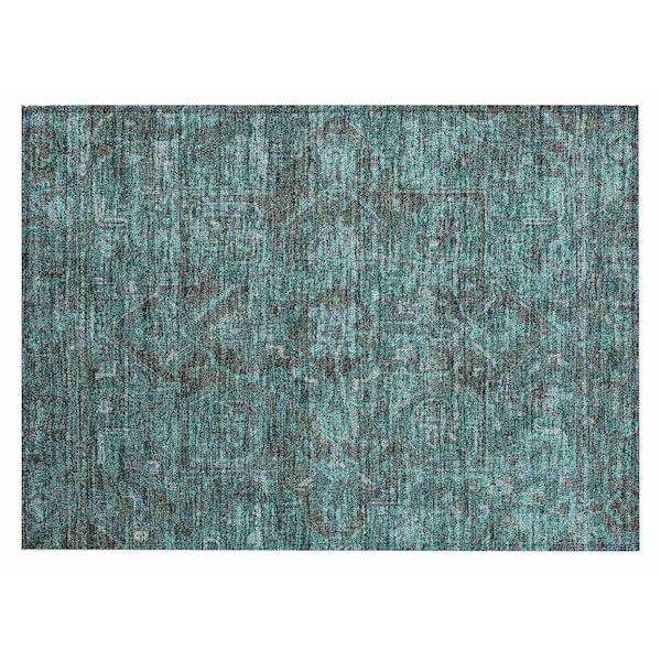 Homeroots 2' X 3' Turquoise Oriental Washable Non Skid Indoor Outdoor Area Rug 563844 - main