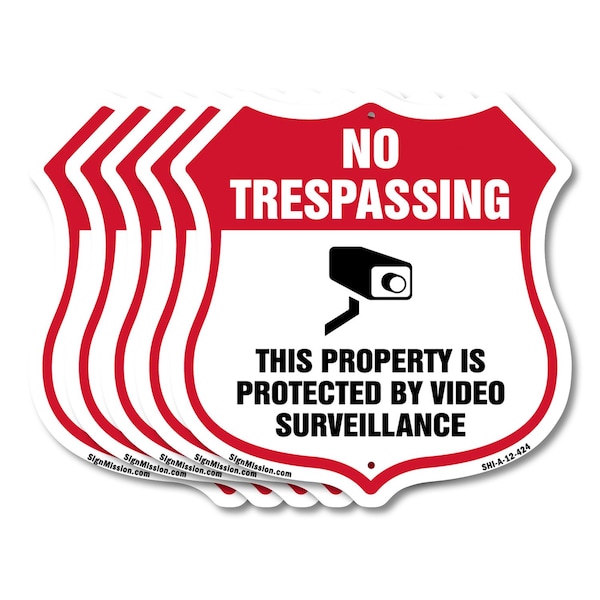 Signmission No Trespassing Shield Sign This Property, 12 inch X 12 inch, Aluminum Metal Sign, 5PK SHI-A-5Pack-12-424 - main