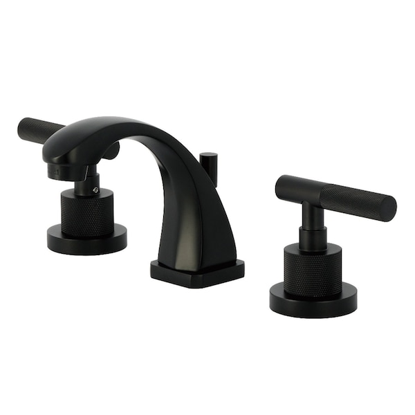 Kingston Brass Widespread Bathroom Faucet with Knurled Handle and Brass Pop-Up, Matte Black KS4940KNL - main