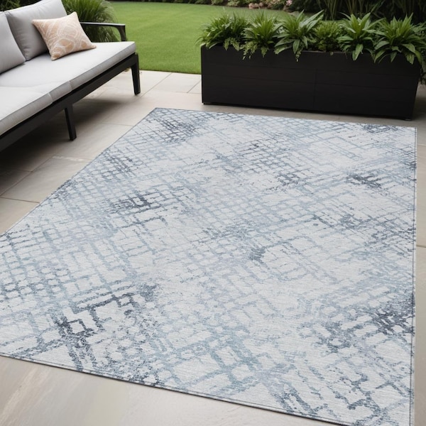 Homeroots 5' X 8' Navy Blue And Sky Blue Geometric Washable Indoor Outdoor Area Rug 588257 - main