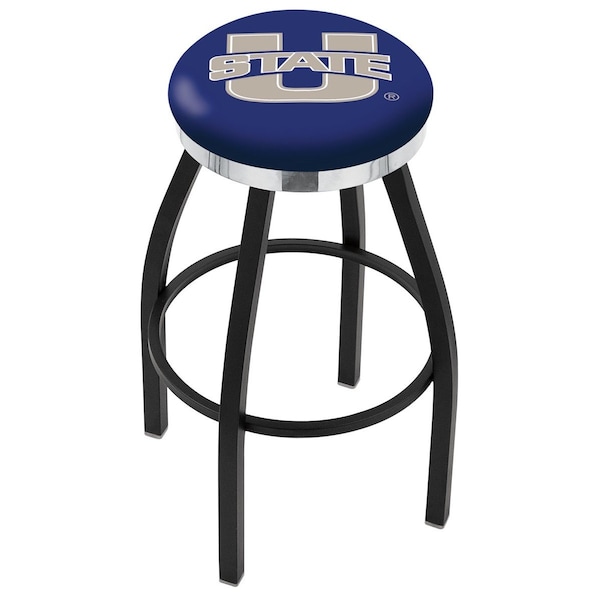 Holland Bar Stool Co 25" Blk Wrinkle Utah State Swivel Bar Stool, Chrome Ring L8B2C25UtahSt - main