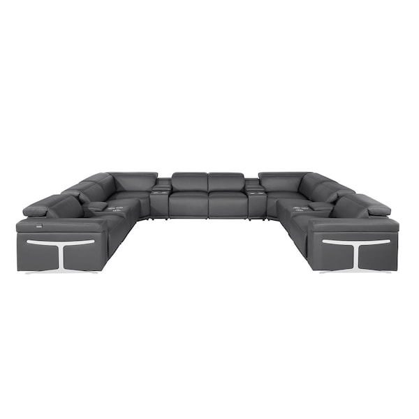 Homeroots Dark Gray Italian Leather Power Reclining U Shaped Twelve Piece Sectional With Console 634658 - main