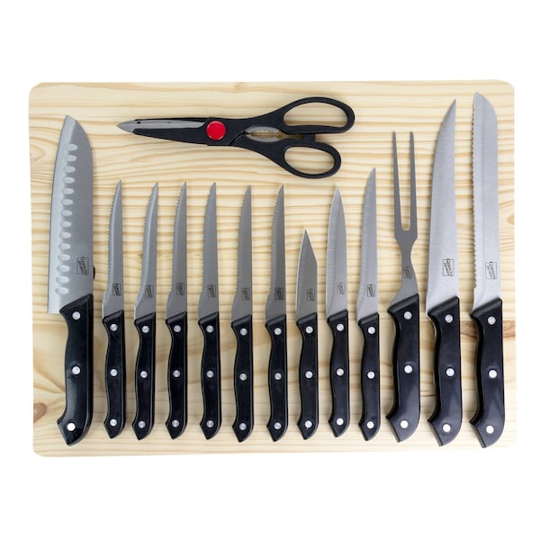 Gibson Home Wildcraft 15 Piece Stainless Steel Cutlery Set with Pine Wood Cutting Board 127514.15 - main