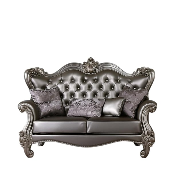 Homeroots 70in Silver And Platinum Faux Leather Loveseat and Toss Pillows 515708 - main