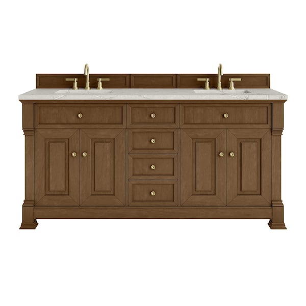 James Martin Vanities Brookfield 72 in. Double Vanity, Honey Oak w/ 3 CM Victorian Silver Silestone Top 547-V72-HNO-3VSL - main