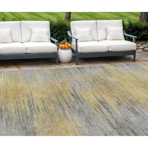 Homeroots 9' X 12' Gold Gray And Charcoal Abstract Washable Indoor Outdoor Area Rug 587168 - main