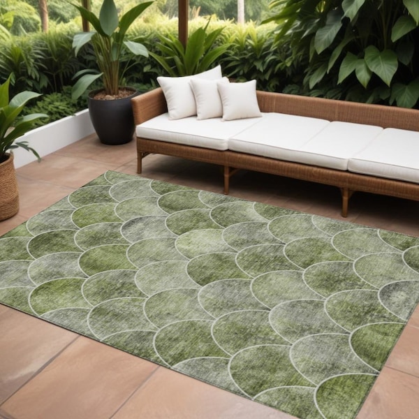 Homeroots 8' X 10' Green And Ivory Abstract Washable Indoor Outdoor Area Rug 577676 - main