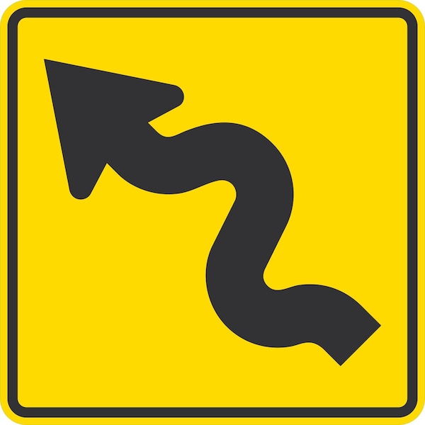 Lyle W1-5L, Left Winding Road Symbol, 36x36, High Intensity Prismatic, Yellow G-16409-HI_36x36 - main