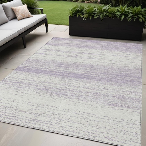 Homeroots 5' X 8' Lavender And Ivory Striped Washable Indoor Outdoor Area Rug 589693 - main
