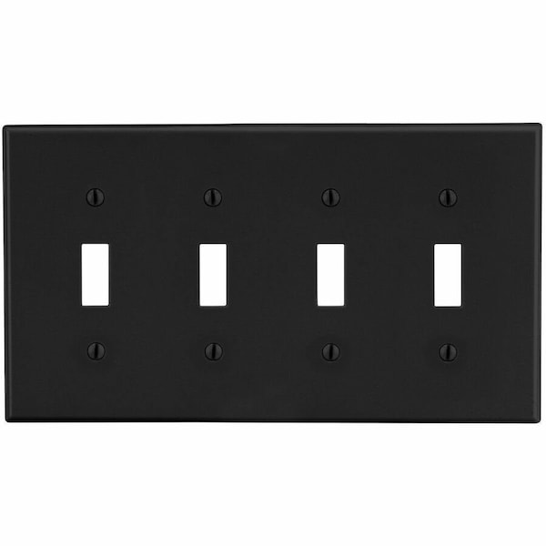 Hubbell Wiring Device-Kellems Wallplate, Mid-Size 4-Gang, 4) Toggle, Black PJ4BK - main
