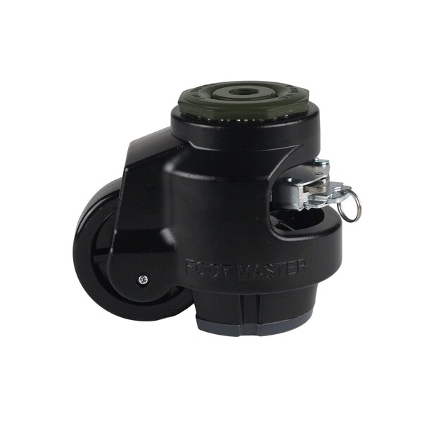 Foot Master Leveling Caster, Ratchet, 75 mm Nylon Wheel, M16x2.0P Stem, Swivel, 750 kg Cap, NBR Foot Pad, Black GDR-100-S-NYN-FBL - main