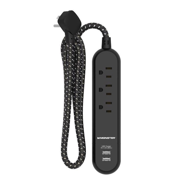 Monster 4 ft. L 3 outlets Power Strip with USB Ports Black 1713 - main