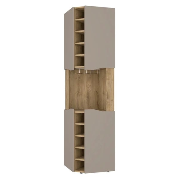 Homeroots 72in Brown and Taupe Wood Corner Bar Cabinet With Four Doors 479764 - main