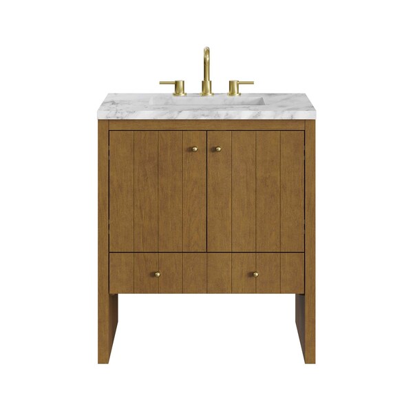 James Martin Vanities Hudson 30" Single Vanity, Honey Oak w/ 3 CM Carrara Marble Top 435-V30-HNO-3CAR - main