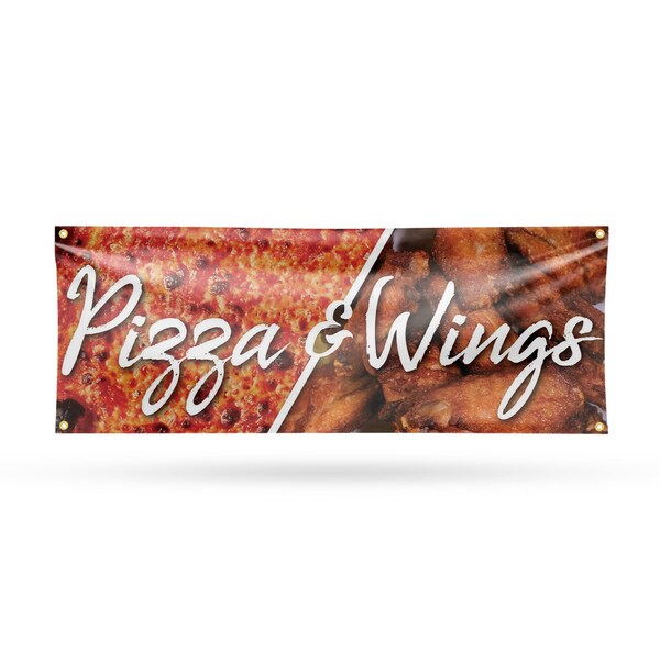 Signmission Pizza and Wings, 18 Inch x 48 Inch, Vinyl Banner B-30804 - main