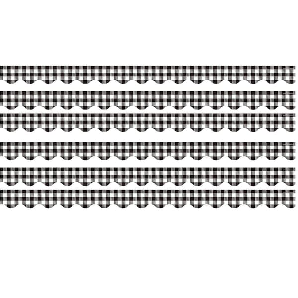 Teacher Created Resources Black and White Gingham Scalloped Border Trim, 35 Feet Per Pack, 6PK TCR5817 - main