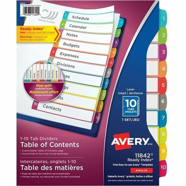 Avery Dennison Avery, CUSTOMIZABLE TOC READY INDEX MULTICOLOR DIVIDERS, 1-10, LETTER 11842 - main