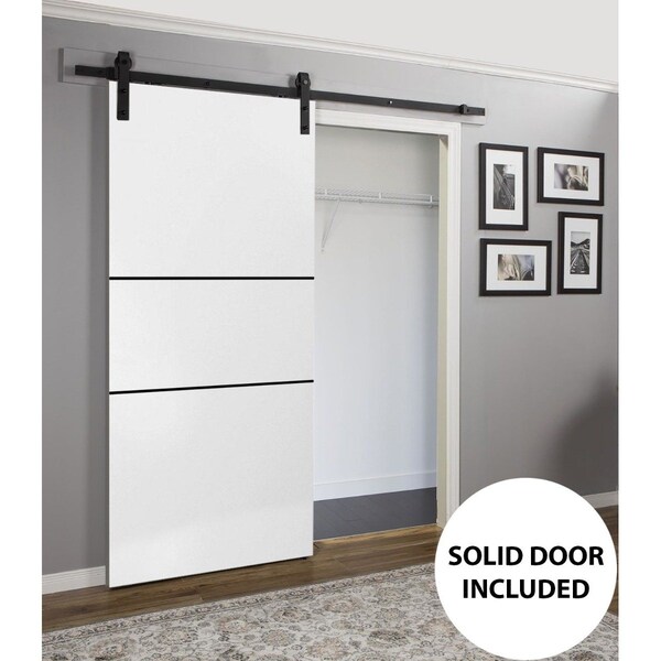Sartodoors Sturdy Barn Door with Hardware, Planum 0014 White Silk and Aluminum Strips, 6.6FT Rail Hangers Heav PLANUM0014BD-B-WS-18 - main