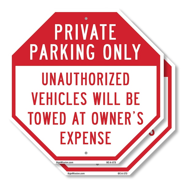 Signmission Private Parking Only Unauthorized V, 10 inch X 10 inch, Aluminum Metal Signs, 2PK OC-A-2PACK-10-173 - main