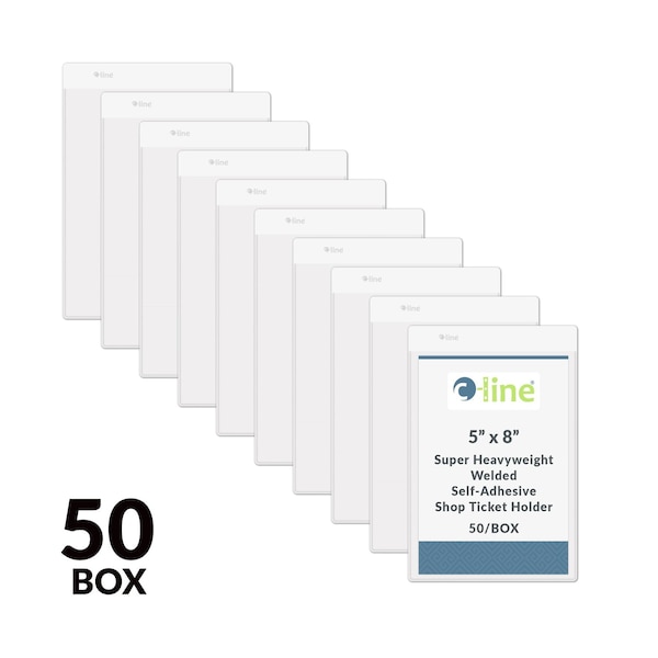 C-Line Products 5" x 8" Super Heavyweight Self-Adhesive Poly Welded Shop Ticket Holders, 50/BX 70058 - main
