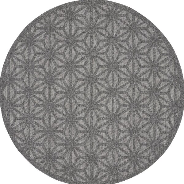 Homeroots 8' Dark Gray And Light Gray Round Geometric Indoor Outdoor Area Rug 550690 - main