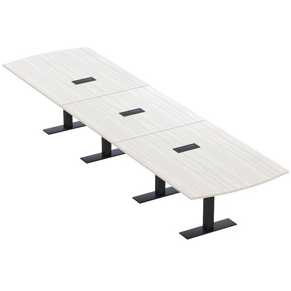 Skutchi Designs 16ft Conference Table W/ Power Unit | 16 Person Modular Arc Rectangle Meeting Table | Harmony Series HAR-AREC-48X192-T.BK-WA7976-EBLK - main
