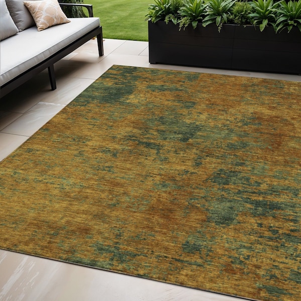 Homeroots 5' X 8' Copper And Green Abstract Washable Indoor Outdoor Area Rug 603582 - main