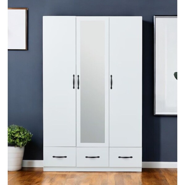 Homeroots 74" White Mirrored Three Door Three Drawer Combo Dresser 568817 - main