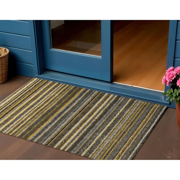 Homeroots 3' X 5' Gold Beige And Wheat Striped Washable Indoor Outdoor Area Rug 577775 - main