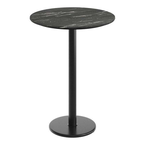 Flash Furniture Commercial 31.25" Black Faux Marble HPL Tabletop with Black Bar Height RD Base ST-RD31-BKMAR-TR18B-GG - main