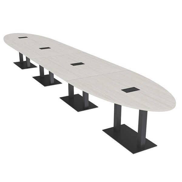 Skutchi Designs Oval Conference Table With Power, 48 in W, 240 in L, Ivory HAR-OVL-48X240-DOU.BK-K458-EBLK - main