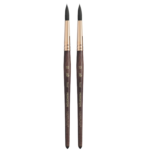 Princeton Neptune Round Brush, Synthetic Bristles, Short Handle Watercolor Paintbrush, Dark Wood, Size 10, 2PK P4750R10 - main