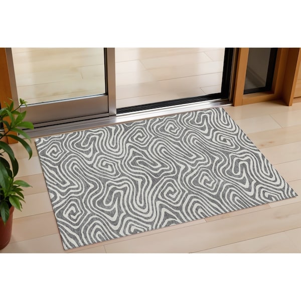 Homeroots 3' X 5' Gray And Ivory Abstract Washable Indoor Outdoor Area Rug 598968 - main