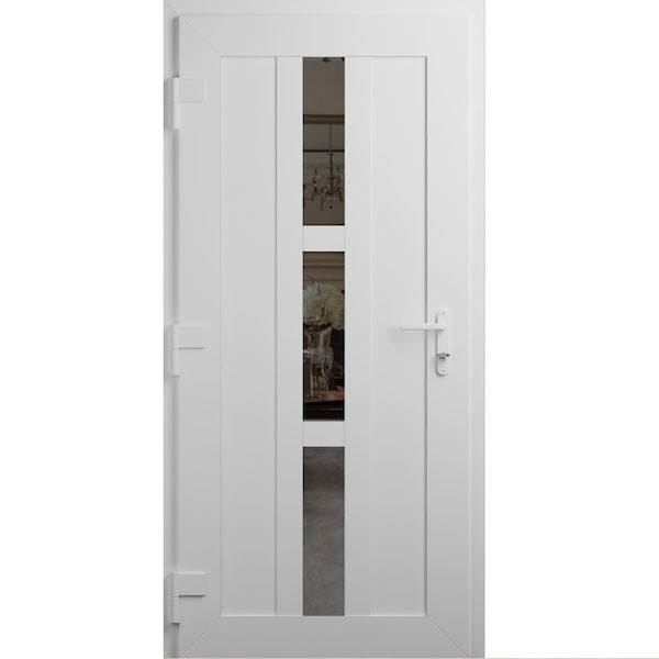 Vdomdoors Front Exterior Prehung Metal-Plastic Door Frosted Glass / MANUX 8112 White Silk / Office Commercial MANUX8112EXD-WS-W32-H80-RH-I - main