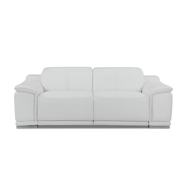 Homeroots 86" White Italian Leather USB Reclining Sofa With Silver Legs 476525 - main